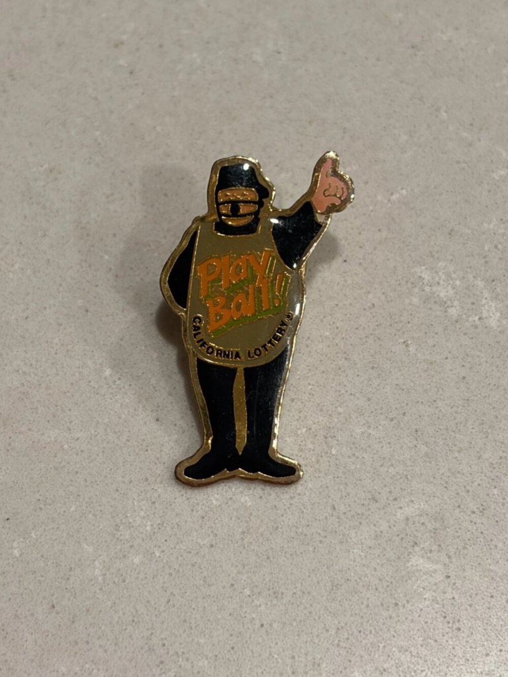 "Play Ball" California Lottery Lapel Pin Vintage Black and Gray Color Umpire Pin